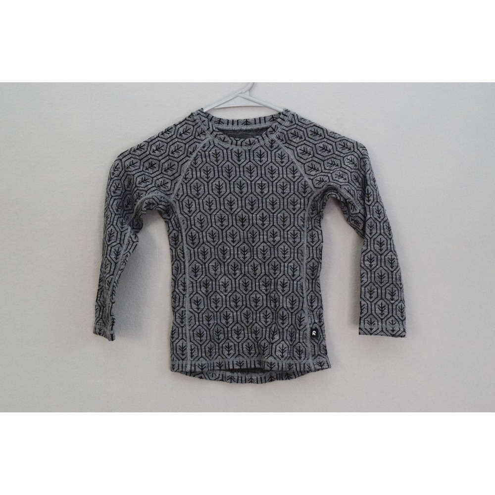 Reima Taival Base Layer Top 110 XXS Grey Wool Blend Thermal Kids Shirt